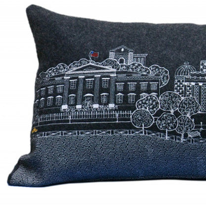 14" X 35" Dark Gray And White Washington DC Nighttime Skyline Lumbar Decorative Pillow