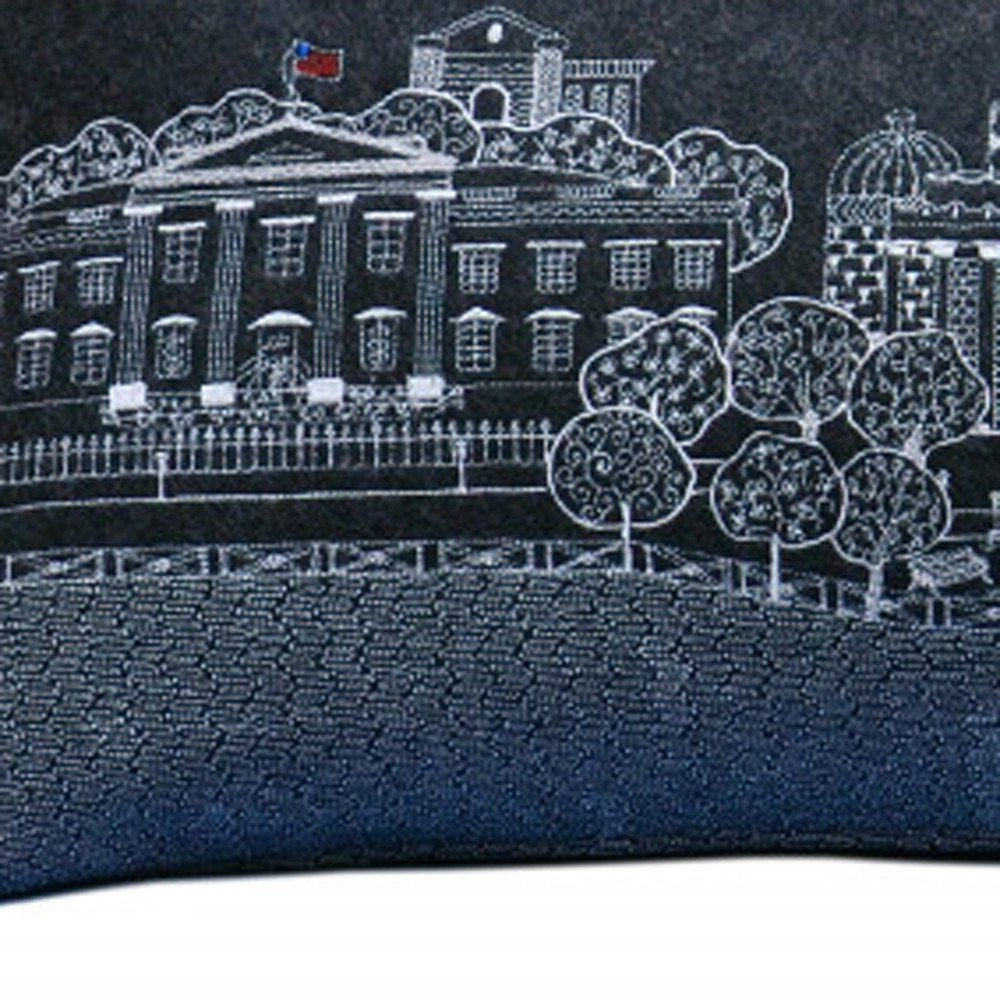 14" X 35" Dark Gray And White Washington DC Nighttime Skyline Lumbar Decorative Pillow