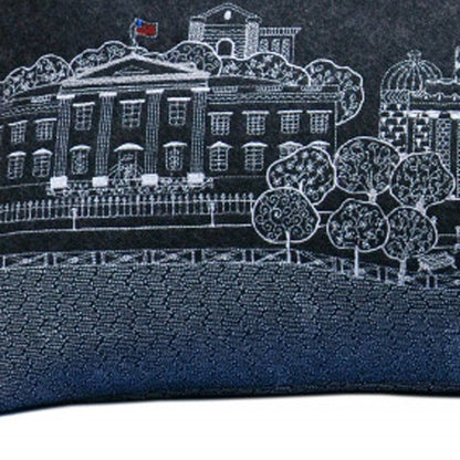 14" X 35" Dark Gray And White Washington DC Nighttime Skyline Lumbar Decorative Pillow