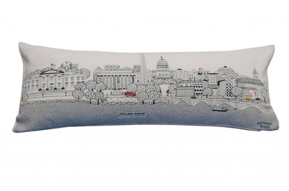 14" X 35" Cream Washington DC Daylight Skyline Lumbar Decorative Pillow