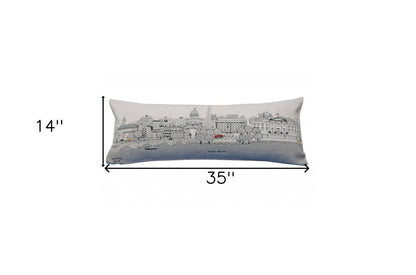 14" X 35" Cream Washington DC Daylight Skyline Lumbar Decorative Pillow