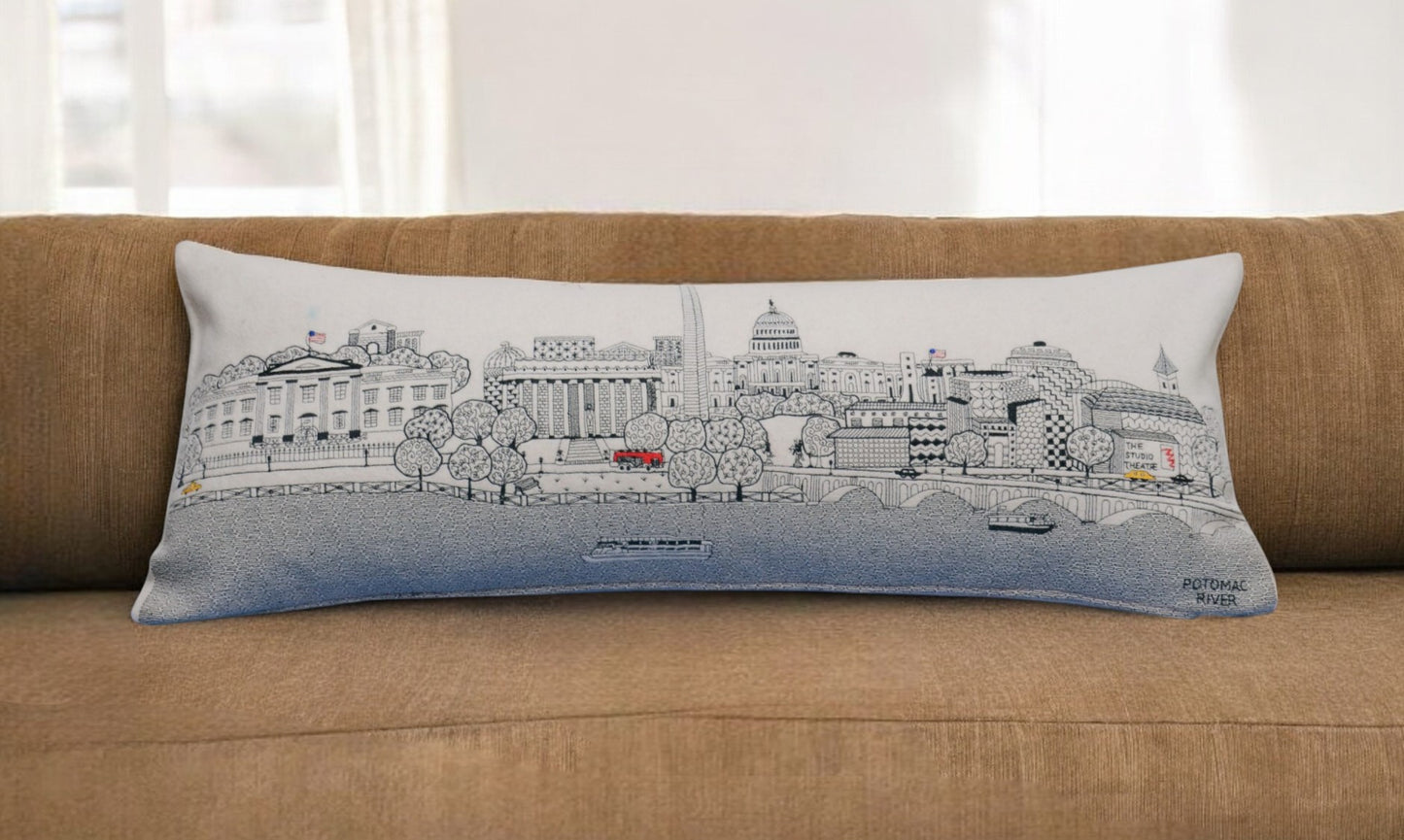 35" White Washington DC Daylight Skyline Lumbar Decorative Pillow