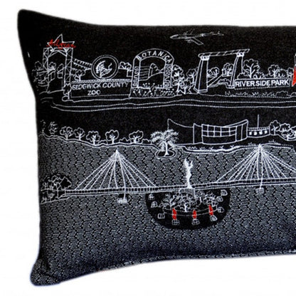 14" X 35" Black Gray and White Hometown Pride Wool Lumbar Throw Pillow