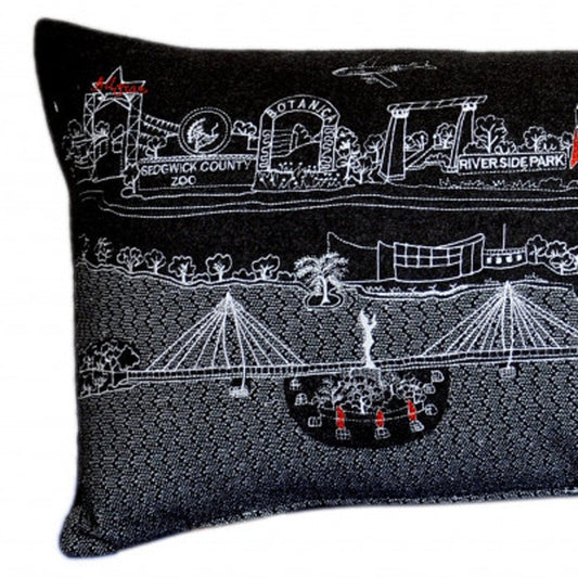14" X 35" Black Gray and White Hometown Pride Wool Lumbar Throw Pillow