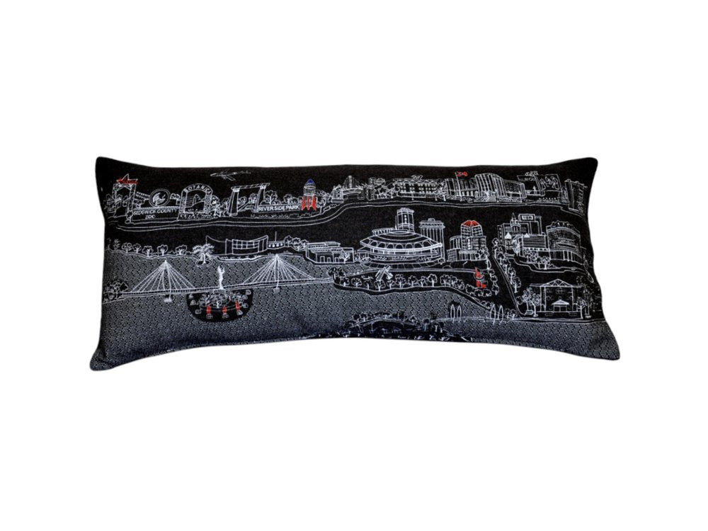 14" X 35" Dark Gray And White Wichita Nighttime Skyline Lumbar Decorative Pillow