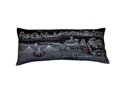 14" X 35" Dark Gray And White Wichita Nighttime Skyline Lumbar Decorative Pillow
