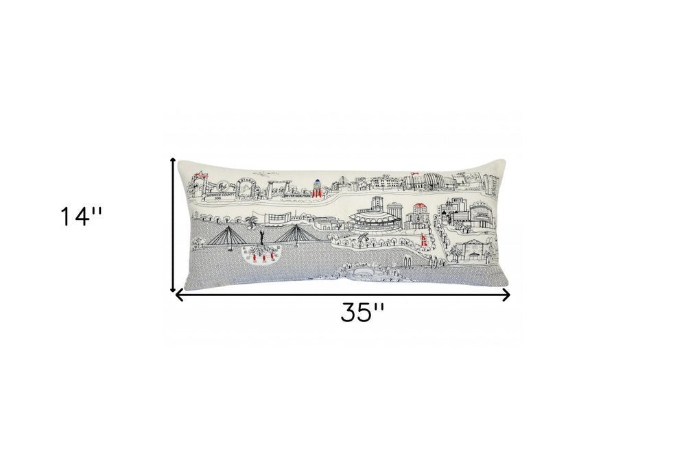 14" X 35" Cream Wichita Daylight Skyline Lumbar Decorative Pillow