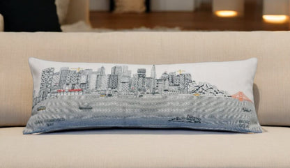 35" White San Francisco Daylight Skyline Lumbar Decorative Pillow