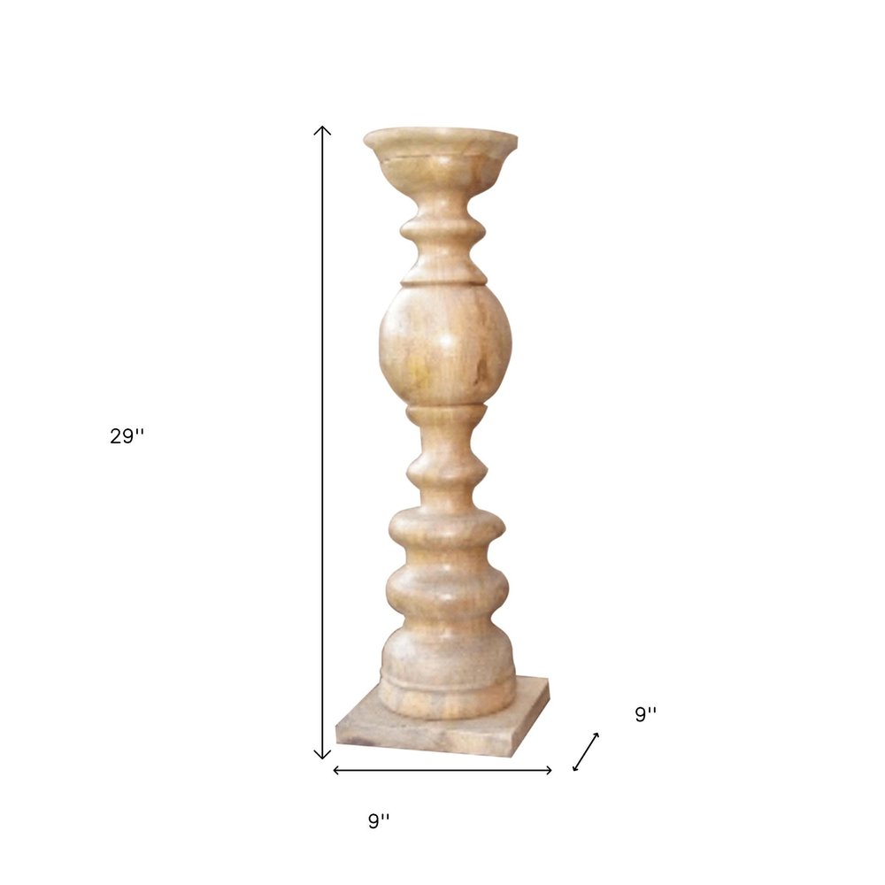 29" Natural Floor Solid Wood Candle Holder