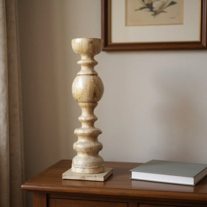 29" Natural Floor Solid Wood Candle Holder