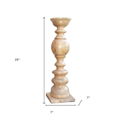 24" Natural Solid Wood Floor Pillar Candle Holder