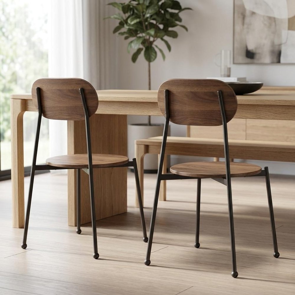 Set of Two Brown And Black Metal and Wood King Louis Back Dining Side Chairs