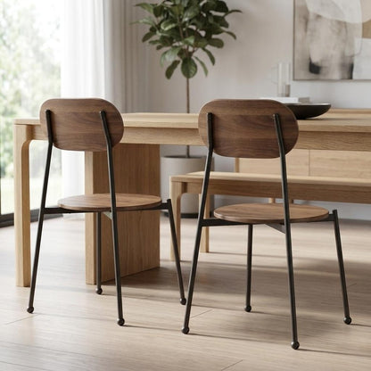 Set of Two Brown And Black Metal and Wood King Louis Back Dining Side Chairs