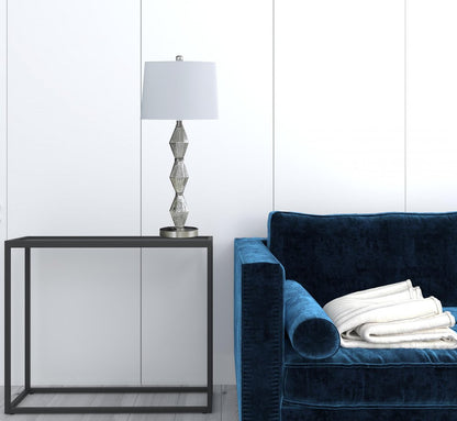 30" Brushed Silver Geo Glass Table Lamp With White Shade