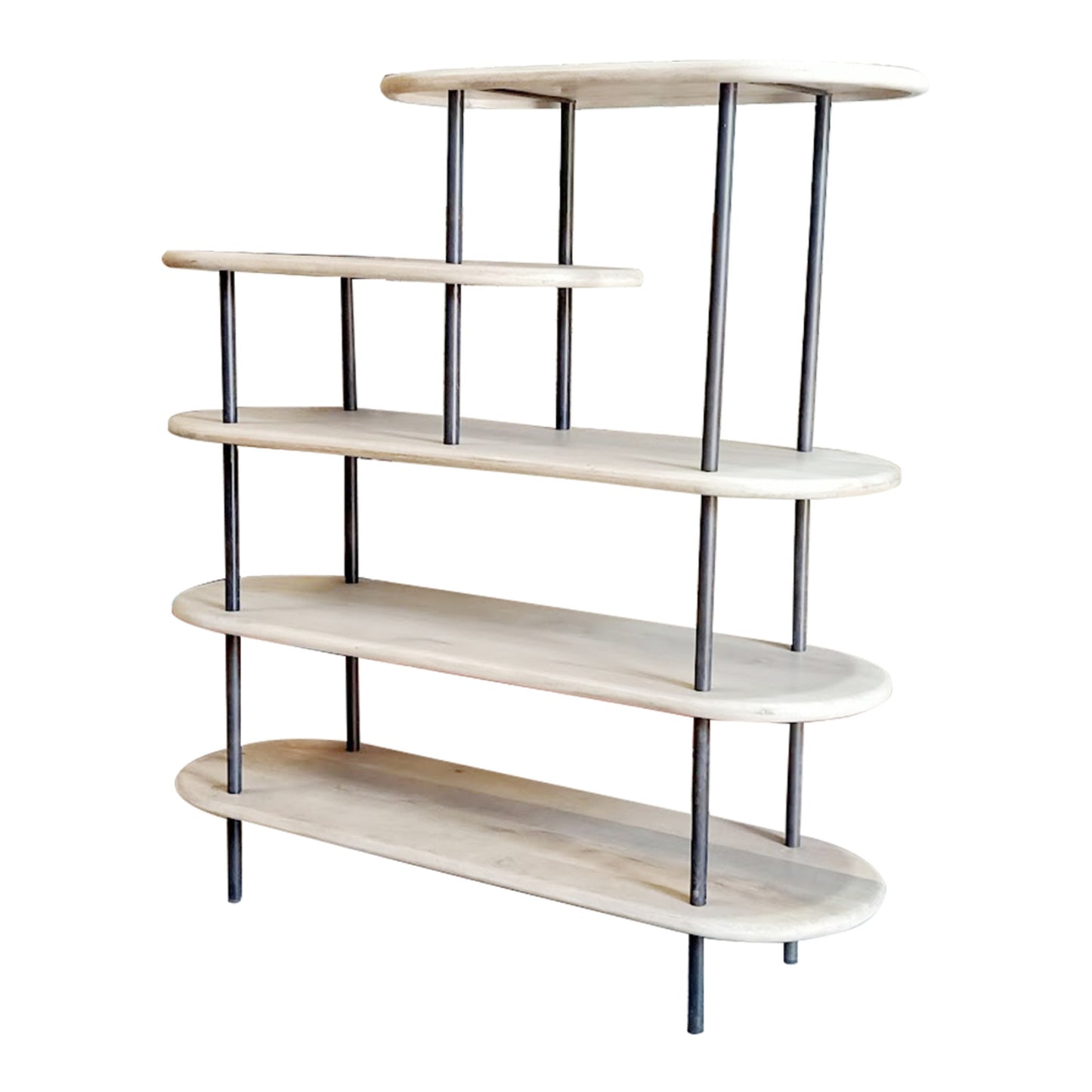 58" White and Gray Iron and Solid Wood Five Tier Bookcase