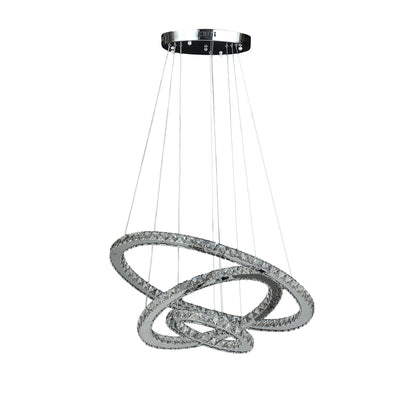 Silver Metal and Crystals LED Dimmable Chandelier