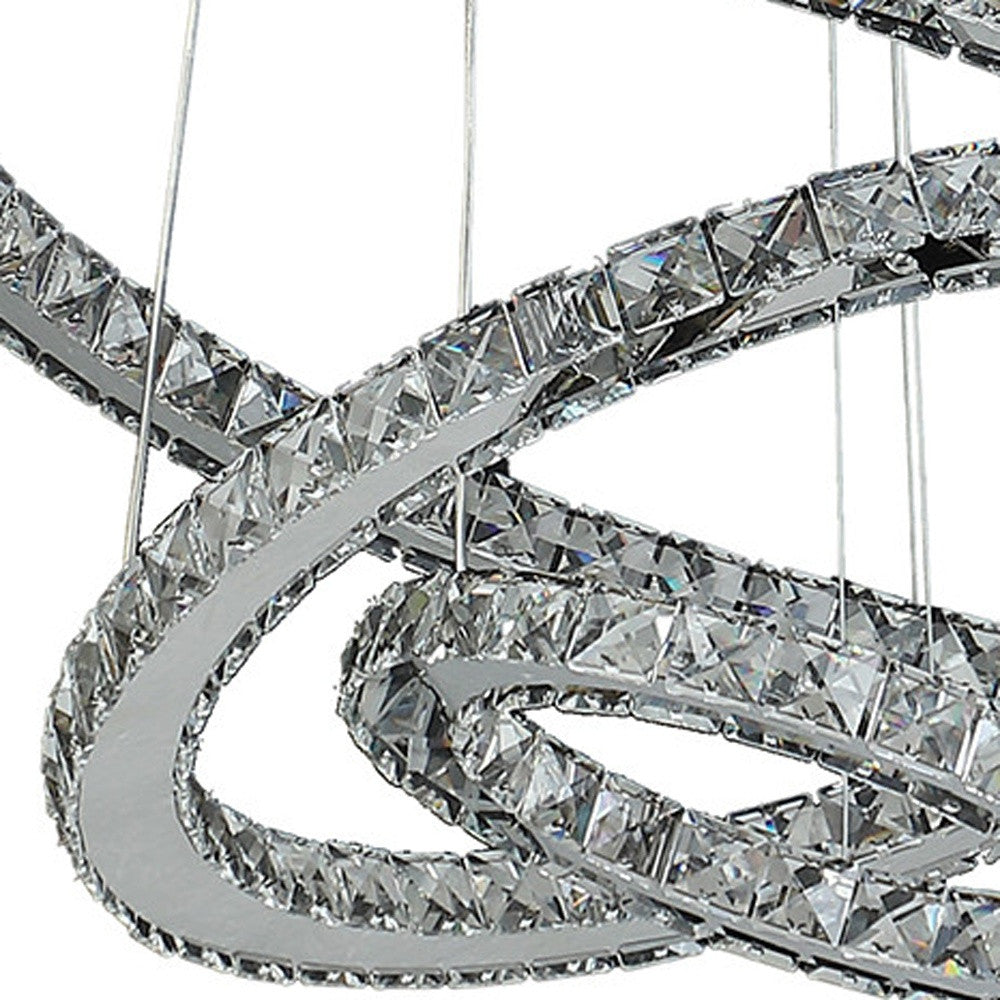 Silver Metal and Crystals LED Dimmable Chandelier