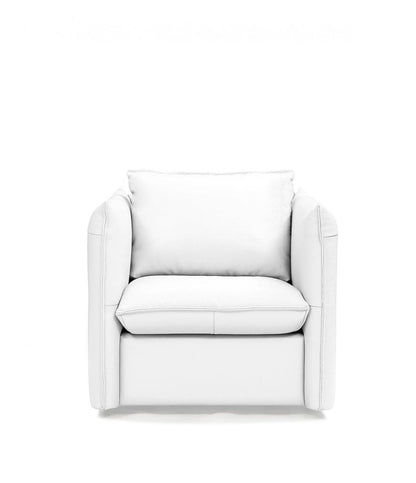 36" White And Silver Genuine Leather Swivel Lounge Chair