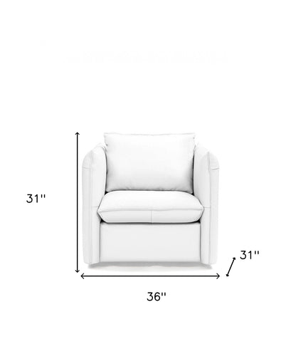 36" White Genuine Leather And Silver Swivel Accent Chair