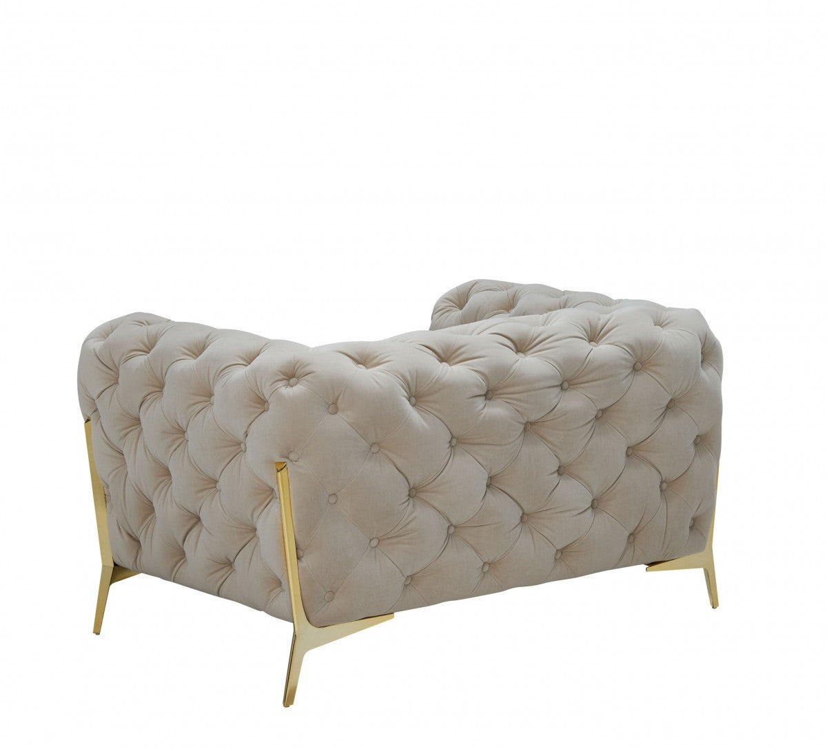 50" Beige Tufted Velvet And Gold Solid Color Lounge Chair