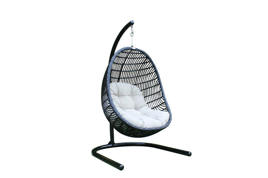 43" Beige Aluminum Outdoor Swing Chair with Beige Cushion