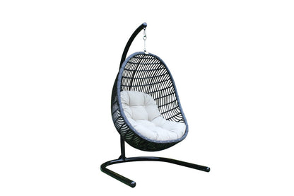 43" Beige Aluminum Outdoor Swing Chair with Beige Cushion