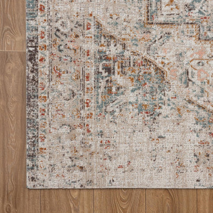 5' X 8' Beige Abstract Stain Resistant Indoor Outdoor Area Rug