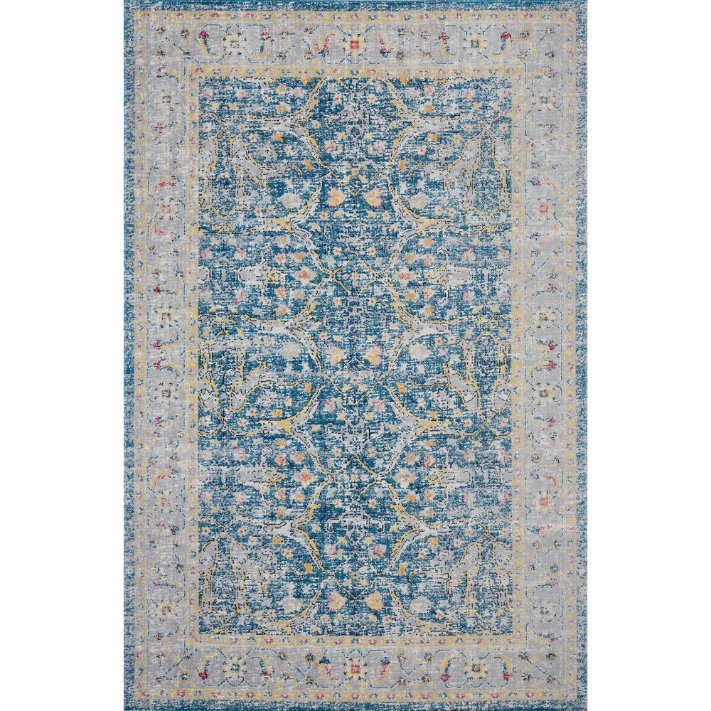 5' X 8' Blue Floral Stain Resistant Indoor Outdoor Area Rug