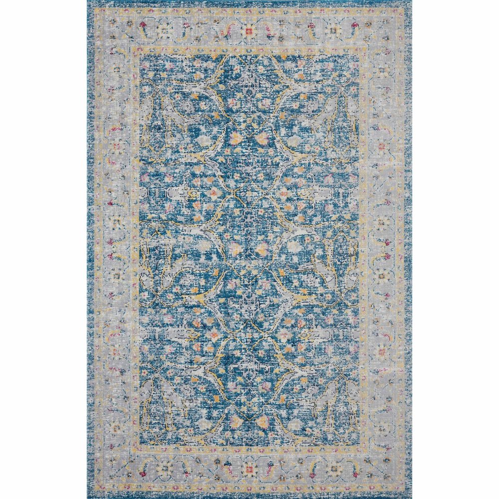 5' X 8' Blue Floral Stain Resistant Indoor Outdoor Area Rug