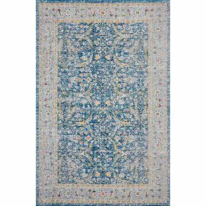 5' X 8' Blue Floral Stain Resistant Indoor Outdoor Area Rug