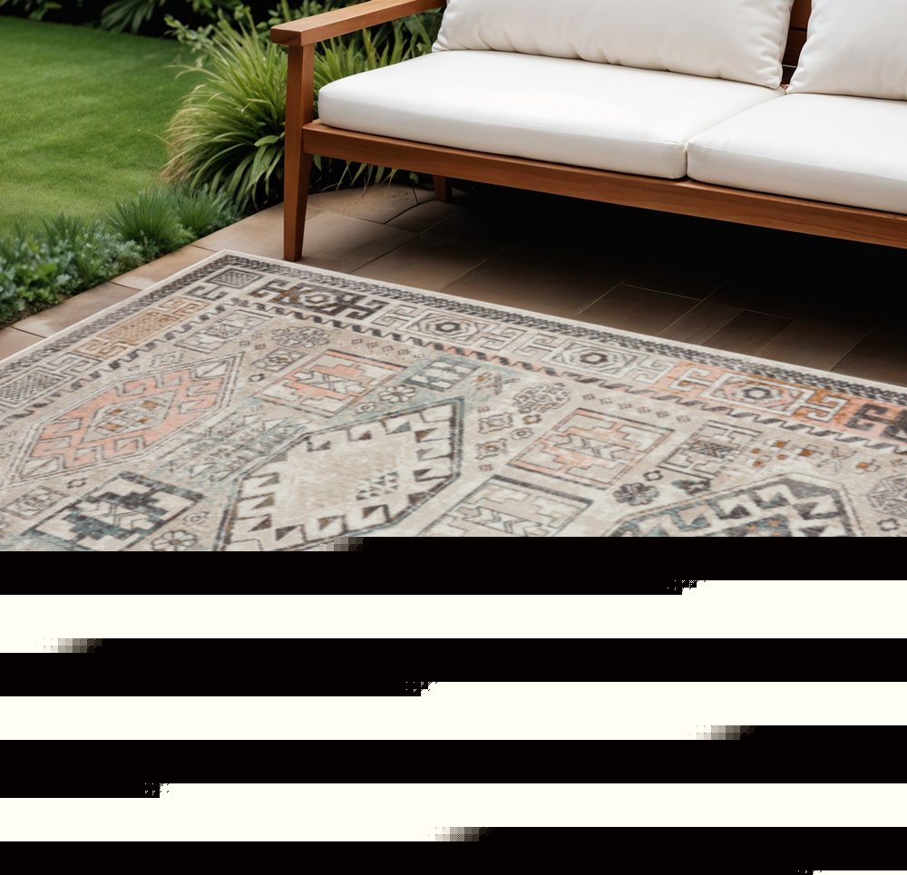 8' X 10' Cream Indoor Outdoor Area Rug