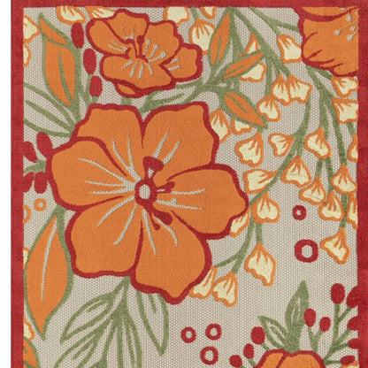 8' X 10' Orange And Ivory Indoor Outdoor Area Rug