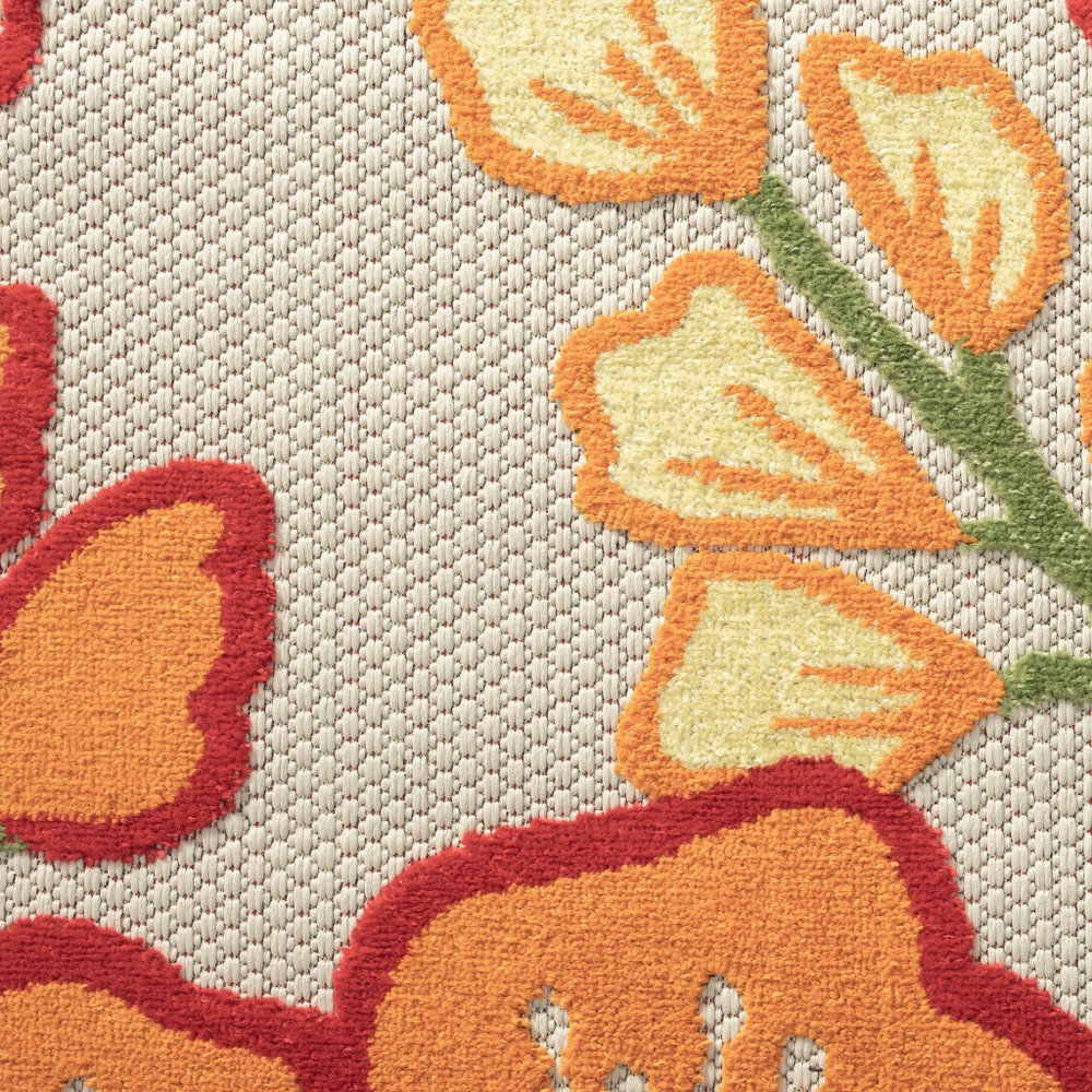 8' X 10' Orange And Ivory Indoor Outdoor Area Rug