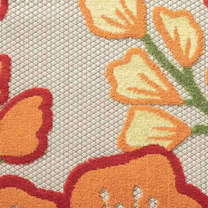 8' X 10' Orange And Ivory Indoor Outdoor Area Rug