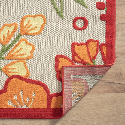 8' X 10' Orange And Ivory Indoor Outdoor Area Rug