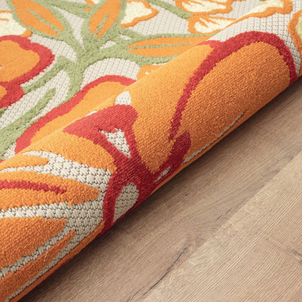 8' X 10' Orange And Ivory Indoor Outdoor Area Rug