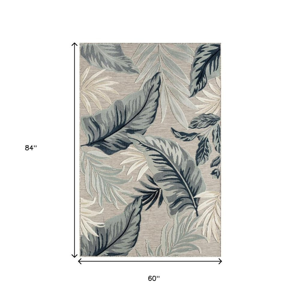 5' X 7' Blue And Gray Indoor Outdoor Area Rug