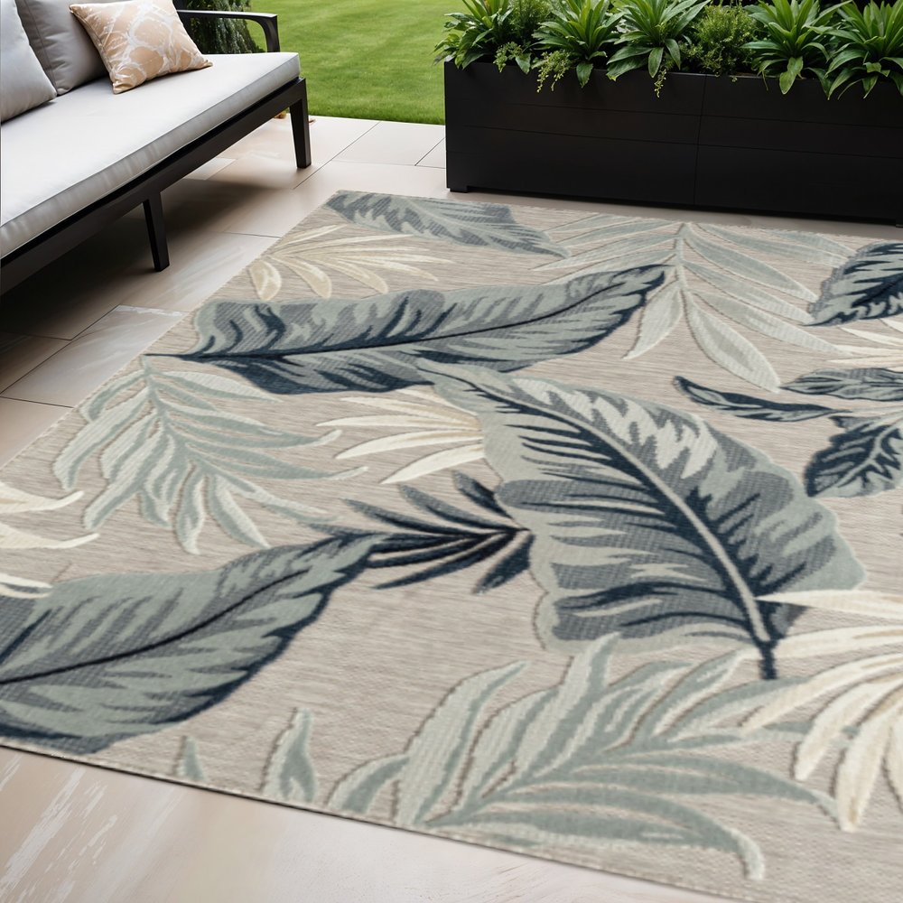 5' X 7' Blue And Gray Indoor Outdoor Area Rug