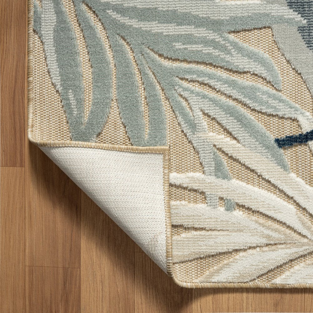 5' X 7' Blue And Beige Indoor Outdoor Area Rug
