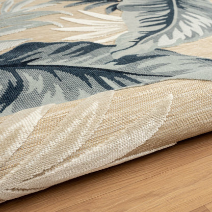 5' X 7' Blue And Beige Indoor Outdoor Area Rug