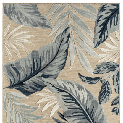 8' X 10' Blue And Beige Indoor Outdoor Area Rug