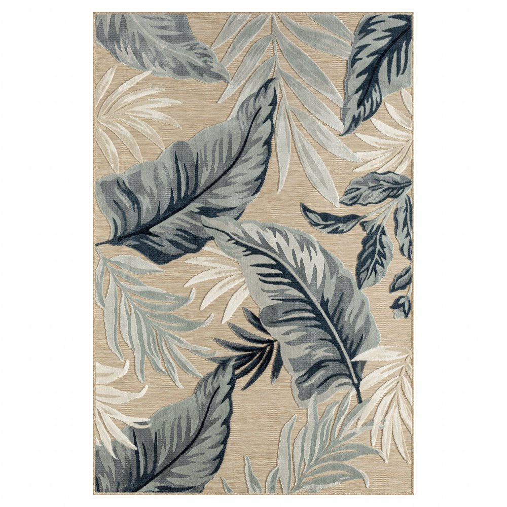 8' X 10' Blue And Beige Indoor Outdoor Area Rug