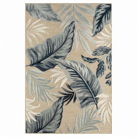 8' X 10' Blue And Beige Indoor Outdoor Area Rug