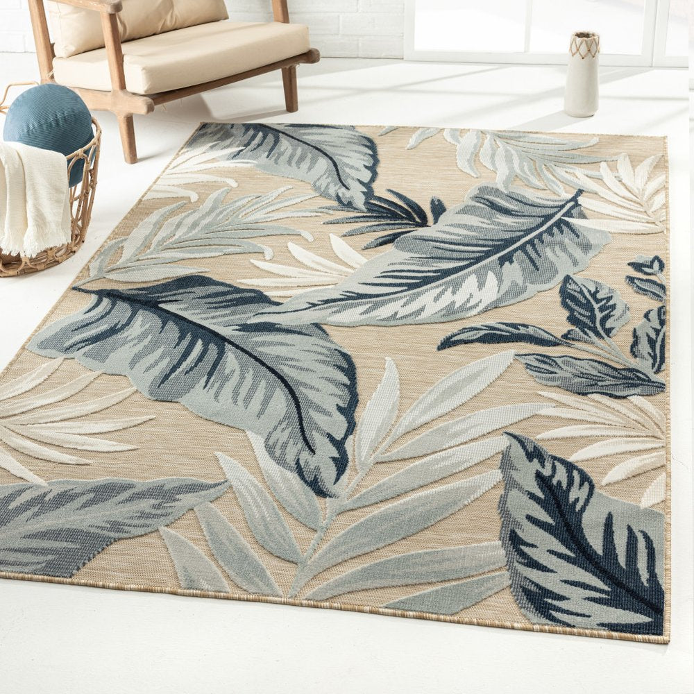 8' X 10' Blue And Beige Indoor Outdoor Area Rug