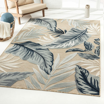8' X 10' Blue And Beige Indoor Outdoor Area Rug