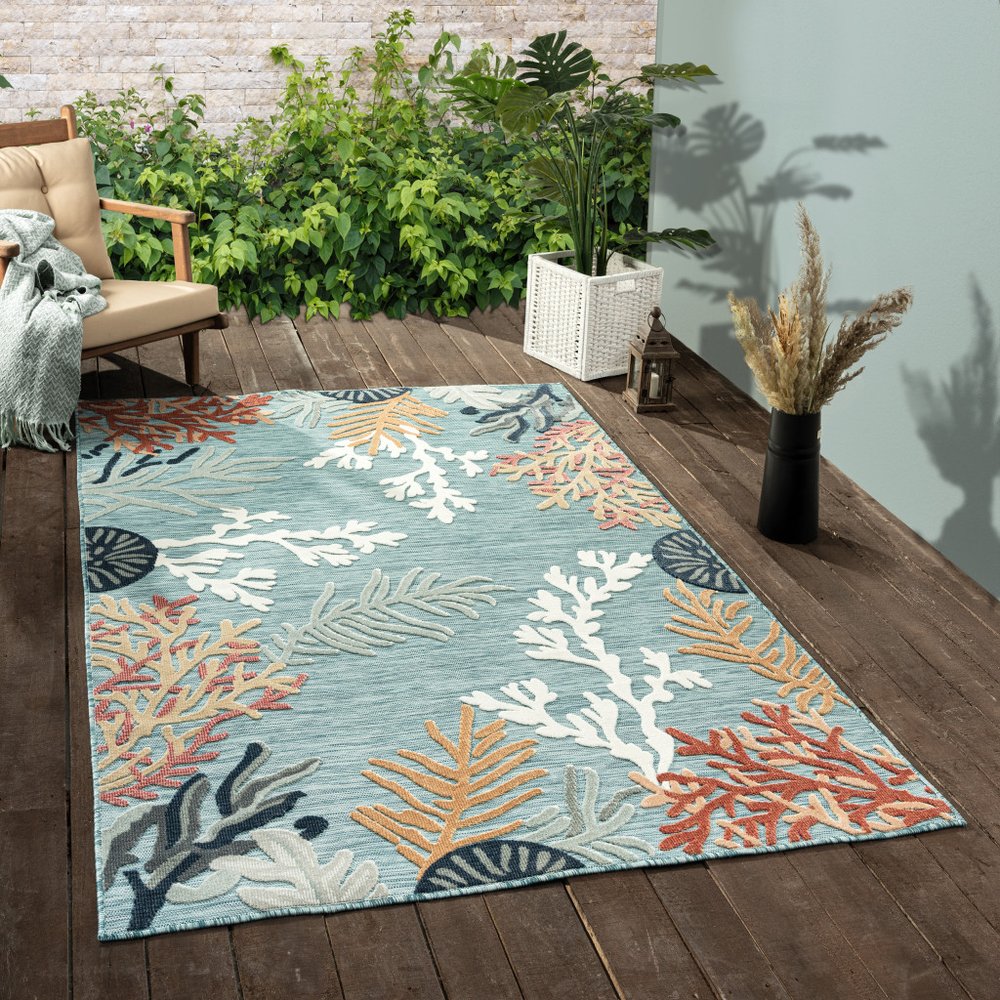 5' X 7' Blue And White Indoor Outdoor Area Rug
