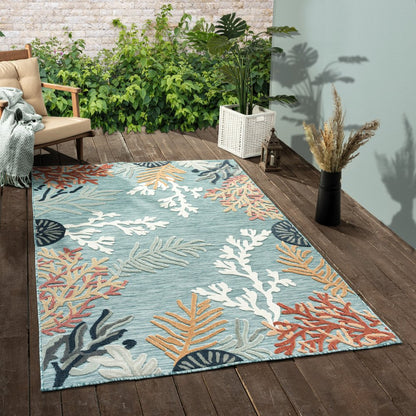 5' X 7' Blue And White Indoor Outdoor Area Rug