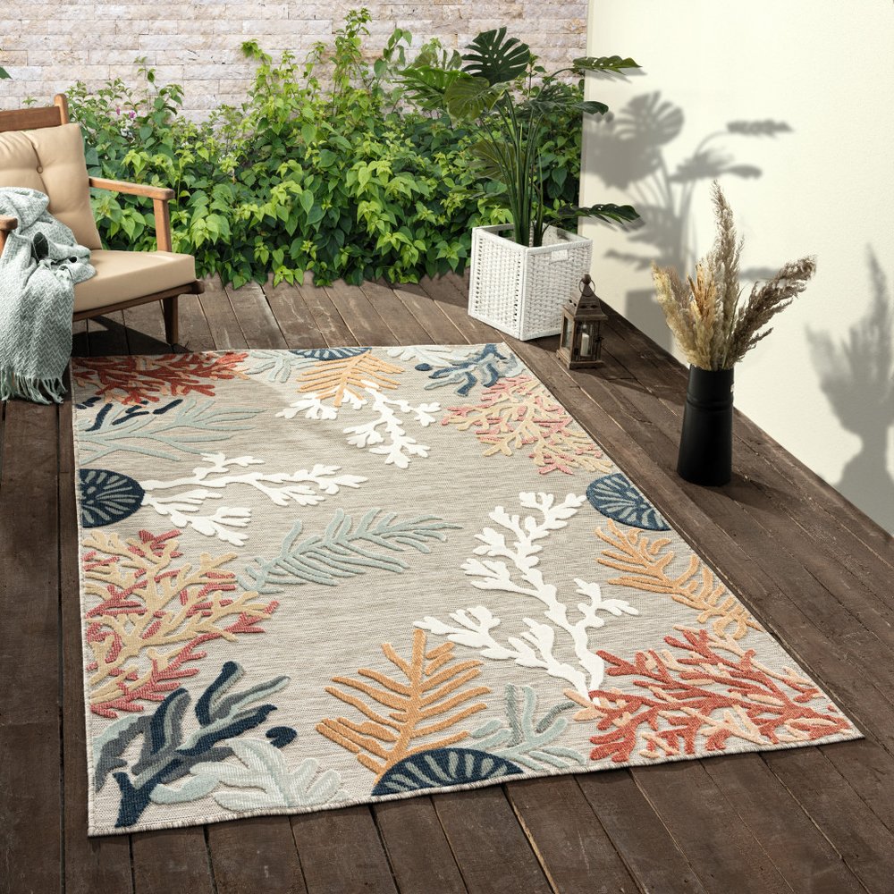 8' X 10' Blue And Gray Indoor Outdoor Area Rug