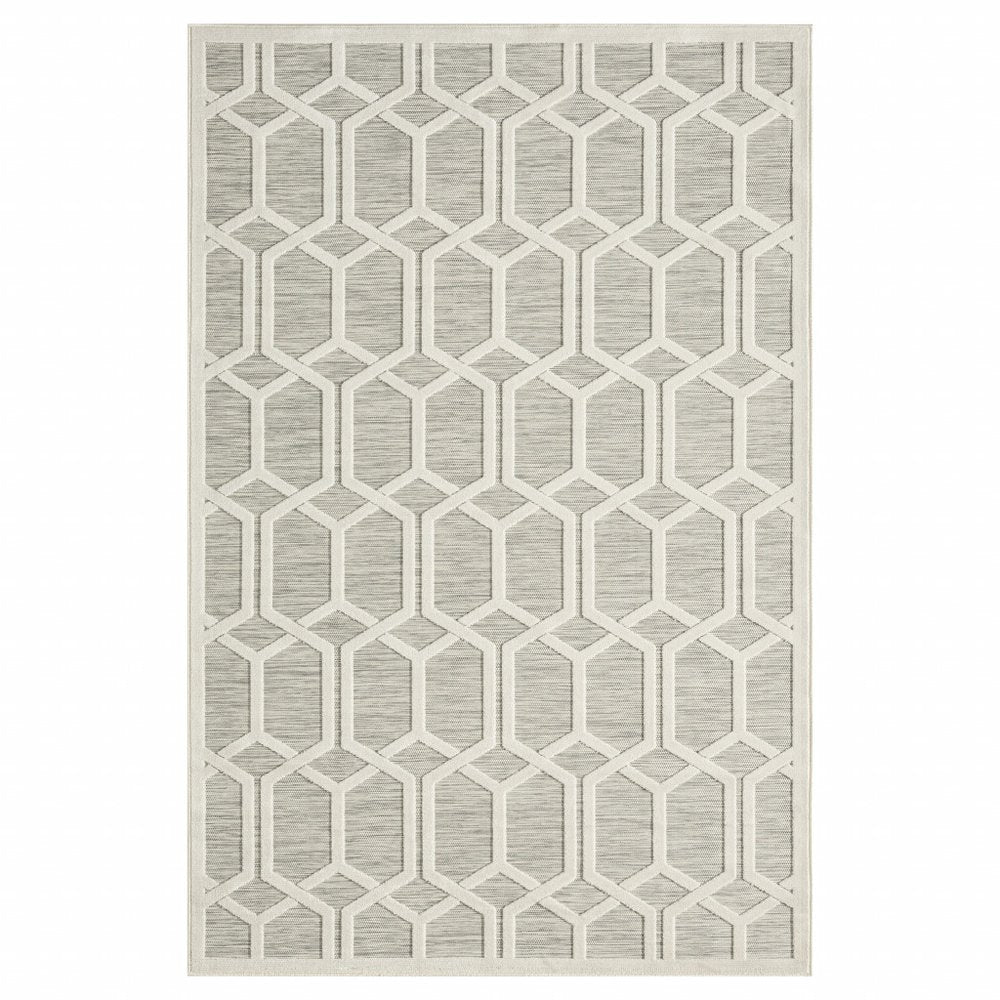 5' X 7' Gray And Ivory Geometric Stain Resistant Indoor Outdoor Area Rug
