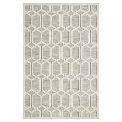 5' X 7' Gray And Ivory Geometric Stain Resistant Indoor Outdoor Area Rug